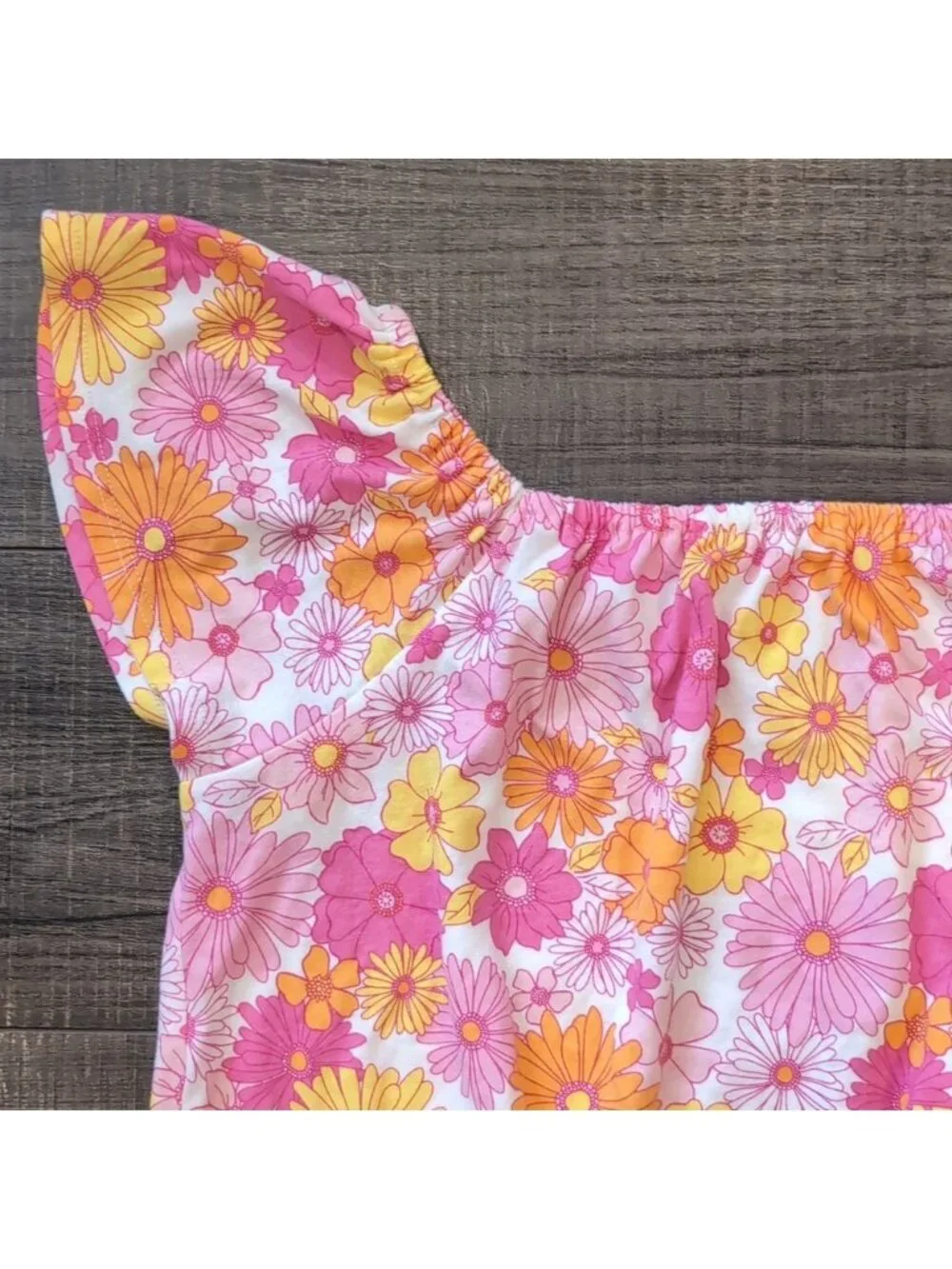 Childrens Place Flutter Sleeve Floral Top Girls Size Large 10 12 Pink Orange